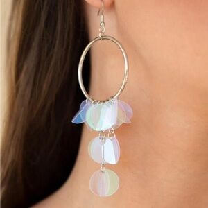 Elegant Silver Hoop Earrings with Iridescent Accents